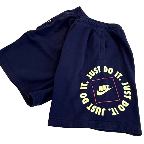 NIKE "Just Do It" Logo Men's Fleece Sweat Shorts; Navy Blue; Size XL - Picture 2 of 7